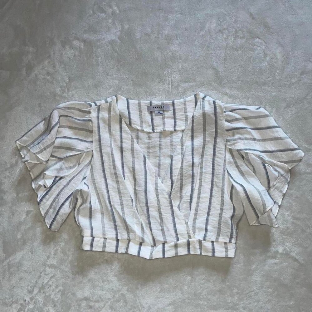 White Striped V-Neck Crop Top
